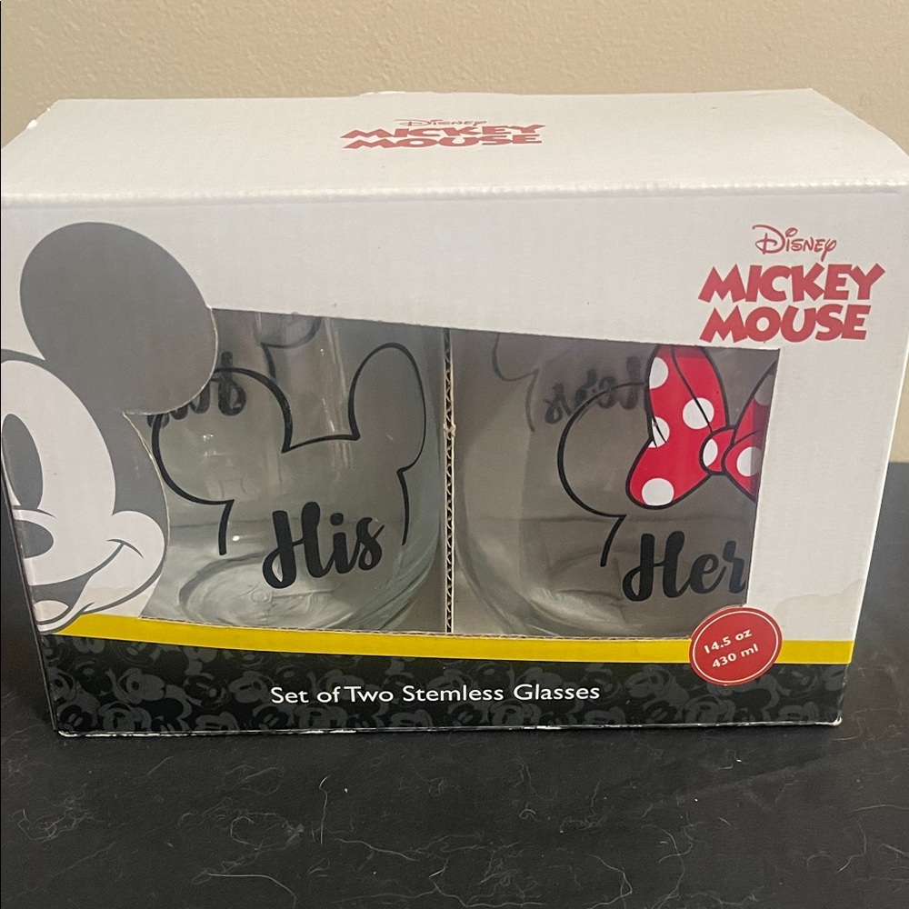 Disney Jerry Leigh Set Of 2 Stemless Mickey Mouse Glasses NIB